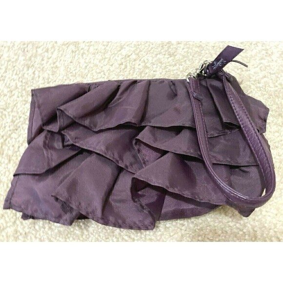 Thirty One Purple Ruffle Wristlet Plum Bag Handbag Clutch Wallet Nylon 608A - Picture 2 of 11
